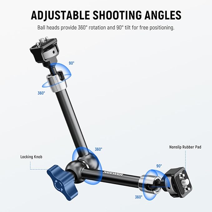 NEEWER 11" Articulating Magic Arm with 360° Ball Heads & Locating Pins for ARRI, Camera Monitor Mount with 1/4" Screws for DSLR Action Camera Monitor Video Light Compatible with SmallRig Cage Rig,ST16
