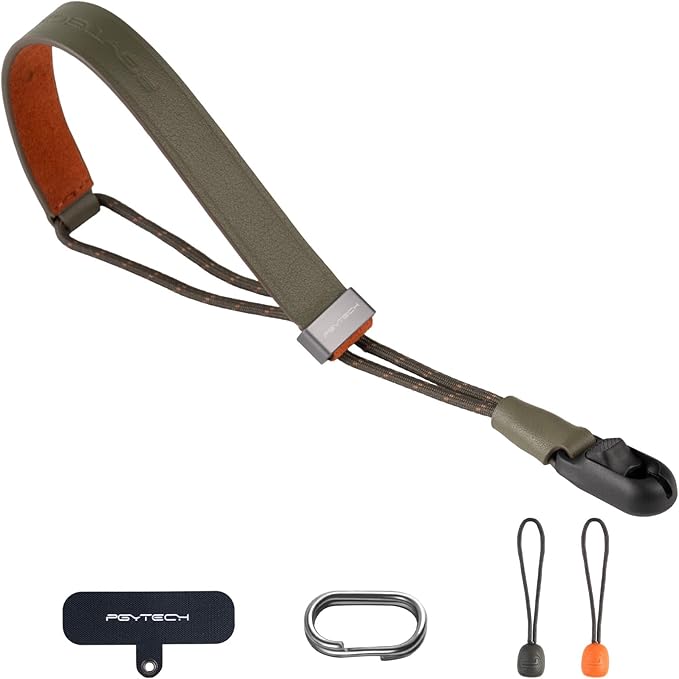 PGYTECH Camera Wrist Strap Slim Vintage Style, Adjustable Quick Release Anti-Drop Leather Hand Strap for Fujifilm/Sony/Canon Camera/Smartphone, Retro Camera Strap, 55.1lb Capacity, Olive Green