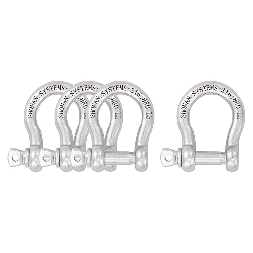 SHONAN 5/16" Bow Shackles, Heavy Duty D Ring Shackle Marine Grade, 4 Pcs Stainless Steel Boat Anchor Kit Screw Shackles for Chain or Strap, 880 Lbs Capacity