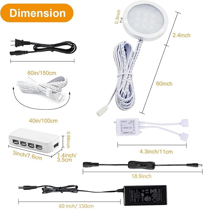 Under Cabinet Lights, RGBW Ultra Slim Puck Lighting Kit 12 Pack, Dimmable Counter Showcase Kitchen Lighting Fixtures, Puck Lights with Remote and 12V Plug in Adapter