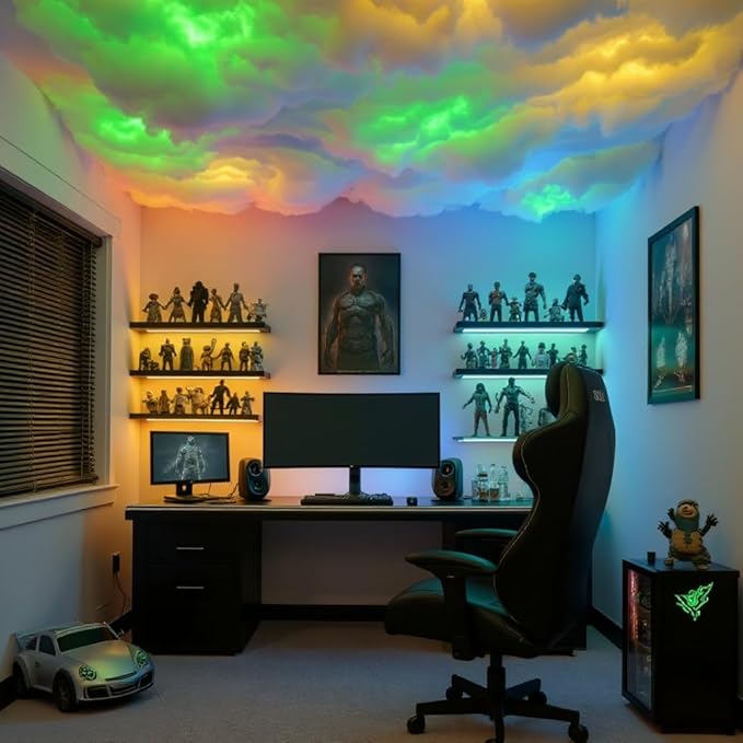 Thundercloud LED Light, DIY RGB+IC Chasing Ceiling Cloud Lights with APP and 2.4G Remote Control for Kids Room Decor (Multicolor, 17ft)