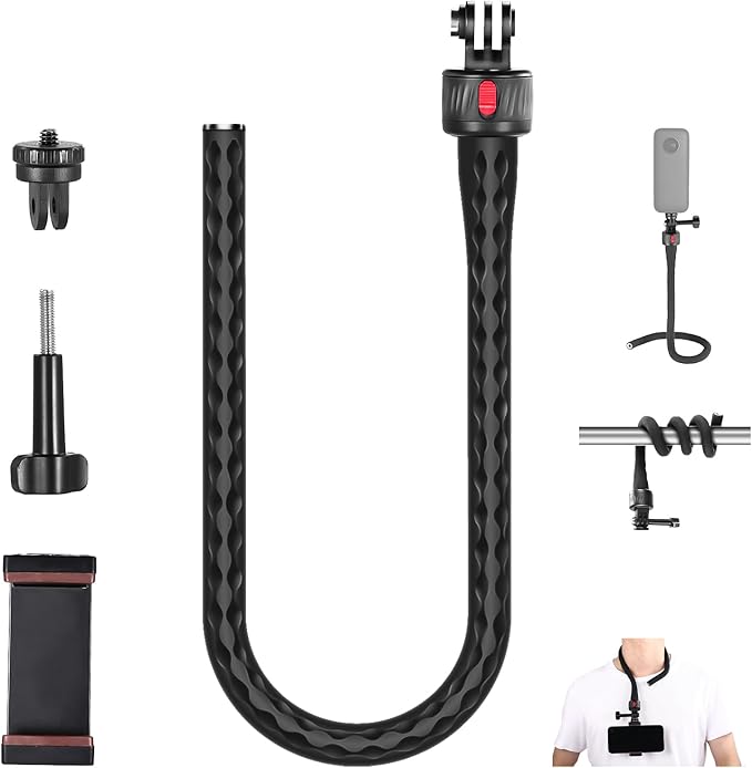 NEEWER Flexible Phone Holder with Magnetic Quick Release Camera Mount Compatible with Insta360 DJI Action 4 iPhone, Bendable Selfie Stick for Shopping Cart/Stroller/Treadmill/Gym, GP-17