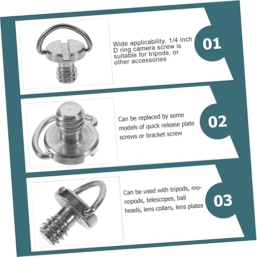 TEHAUX 5Pcs D Ring Camera Screws Tripod Mount Screws for Quick Release Plates and for Tripods and Monopods Durable Camera Accessories