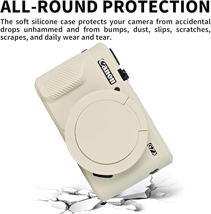 Easy Hood G7X Mark II Case, Protective Case for Canon Powershot G7X Mark II Digital Camera, Removable Lens Cover Silicone Sleeve Soft Camera Cover Rubber Protective Body Skin- Beige