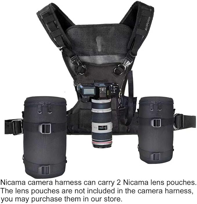 Nicama NC-Vest Dual Camera Carrier Chest Harness，Double Shoulder Camera Strap for Canon 6D 5D2 5D3 Nikon D800 D810 Sony A7S A7R A7S2 Sigma Olympus DSLR Hiking Climbing Wedding Travel
