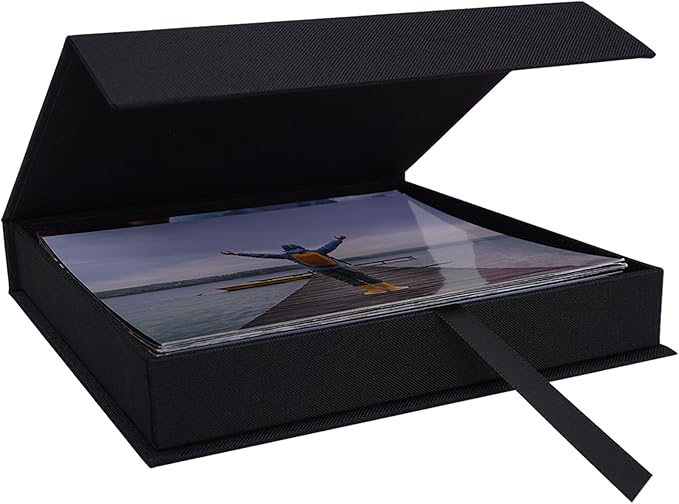 Cherrich 5x7 Photo Storage Box, Premium Linen Memory Box for Photos, Pictures, Certificates, Scrapbooking Supplies & Jewelry - Portable, Stackable Organizer for Home, Crafters & Collectors
