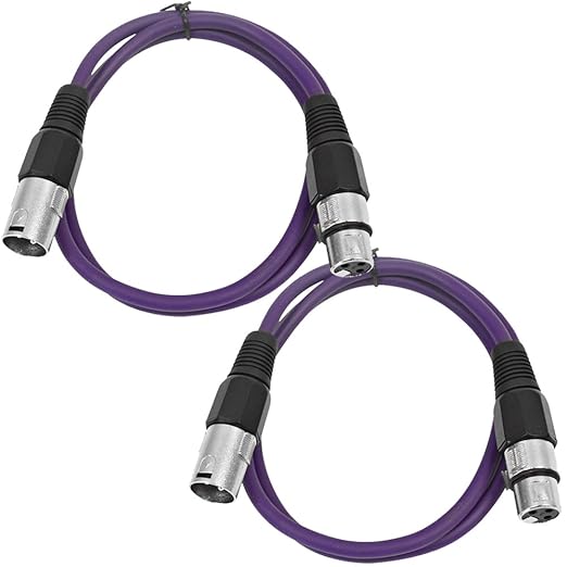 Seismic Audio - SAXLX-2-2 Pack of 2' XLR Male to XLR Female Patch Cables - Balanced - 2 Foot Patch Cord - Purple and Purple