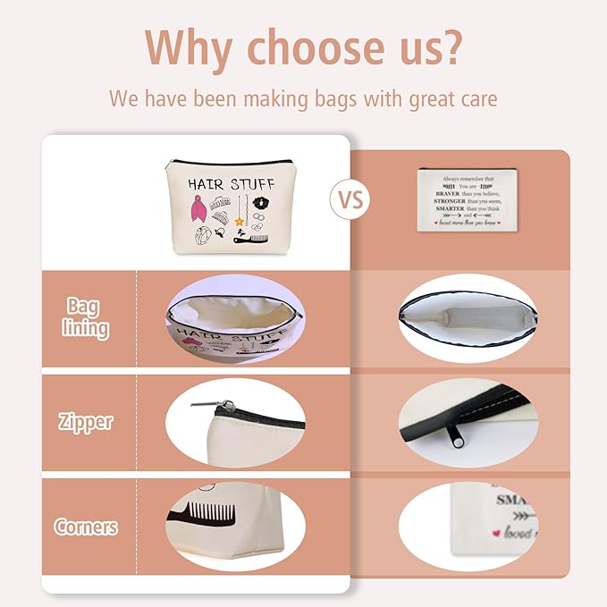 Mom Gifts Hair Stuff Makeup Bag: Hair Accessories Themed Cosmetic & Toiletry Organizer Pouch For Teen Girls & Women Hairstylist Sisters, Friends.Ideal Mom Gift For Travel, Birthdays.