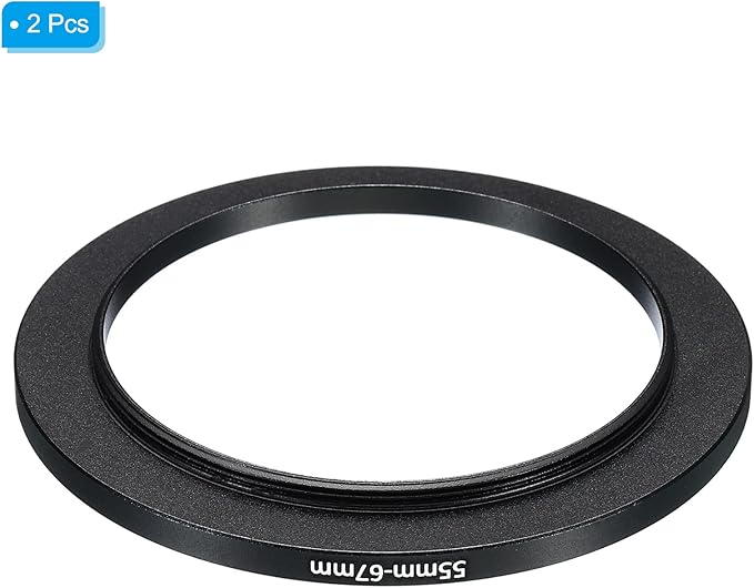 PATIKIL 55mm-67mm Metal Step Up Ring, 2 Pack Camera Lens Filter Adapter Ring Aluminum Filter Adapter Ring for Camera Lenses Hood, Black