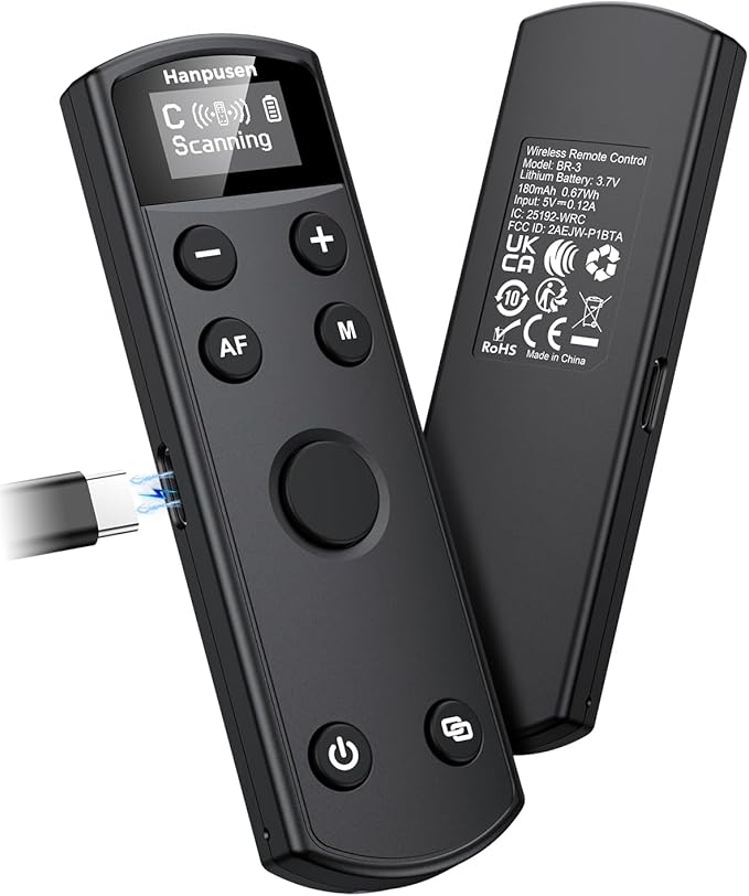 Hanpusen Rechargeable Camera Remote Control for Canon - Wireless Shutter Release with OLED Screen Compatible with R10, R8, R6 II, R100, R50, M50, SL3, R3, R5, R6, RP, R;Replaces Canon BR-E1(Black)