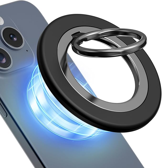 Phone Ring Holder, Dual Sided Magnetic Phone Grip Magnet Cell Phone Finger Holder for Hand Removable Slim Handle Grip Kickstand Compatible for MagSafe iPhone 17/16/15/14/13/12 Series, Black