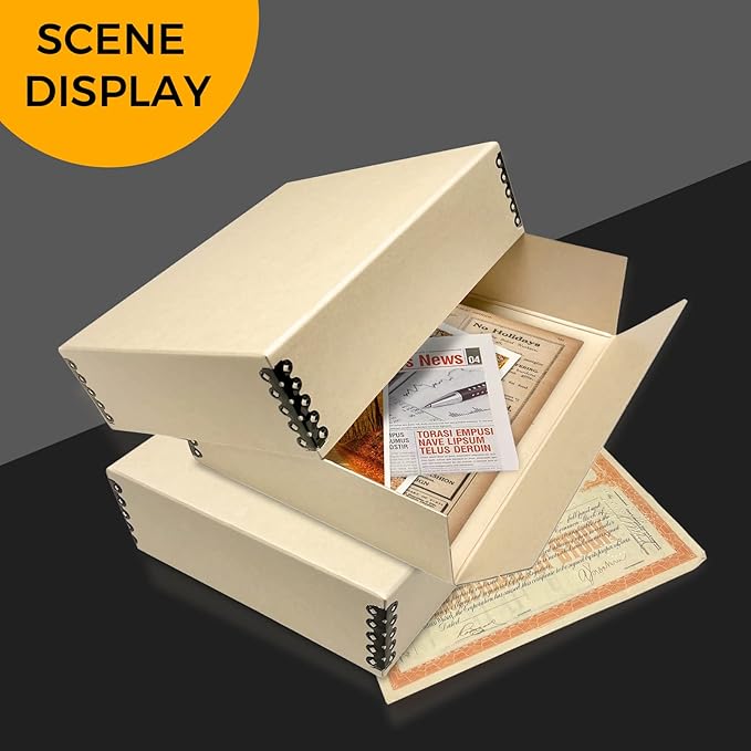 Golden State Art, Archival Storage Box, Acid-Free Drop Front Museum Box with Metal Edge for Storing Artwork Photos Documents Prints Arts and Crafts (Tan-8.75x10.75x3 Inches) Pack of 2