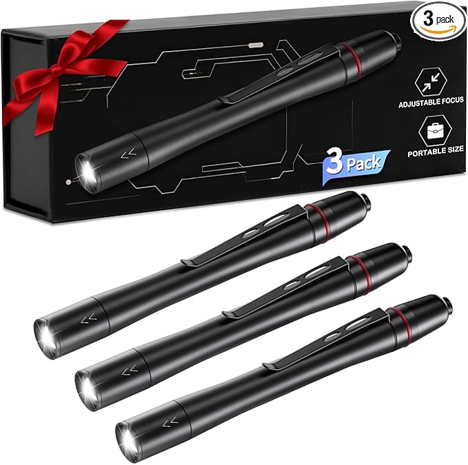 3Pack Pen Flashlight, Pen Light Flashlights High Lumens, Small LED Flashlight, Adjustable Tactical Flash Light, Waterproof Pocket Flashlights with Clip, Aluminum Mini Lights for Inspection Emergency