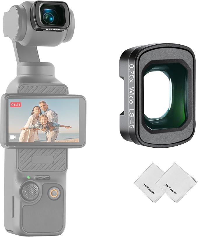 NEEWER 0.75X Wide Angle Lens Compatible with DJI Osmo Pocket 3 Creator Combo Accessories, Magnetic Multicoated Aspherical Action Camera Lens with 108° Expanded FOV & 2X Cleaning Cloth