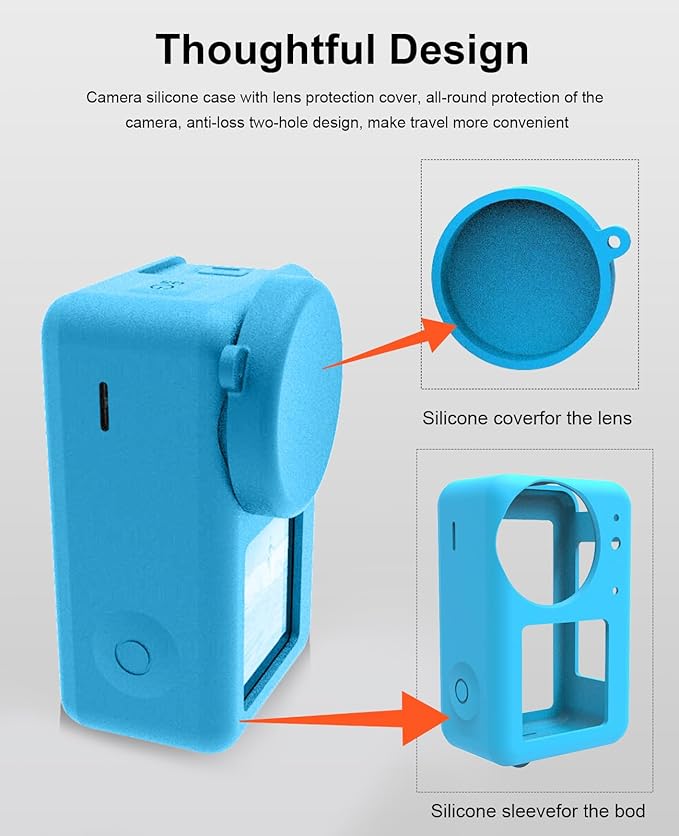 PULUZ Silicone Protective Case for DJI Osmo Action 5 Pro/4/3 with Lens Cap,Dust-Proof,Slim Durable Lightweight Rubber Soft Silicone Camera Protective Cover Accessories (Blue)