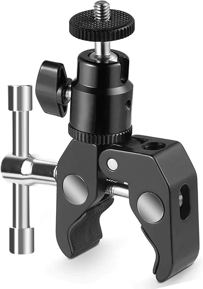 SLOW DOLPHIN Photography Super Clamp with Camera Clamp Mount Ball Head Clamp and Mini Ball Head Hot Shoe Mount Adapter with 1/4'' -20 Tripod Screw for Monitor, LED Lights, Flash Light,Microphone