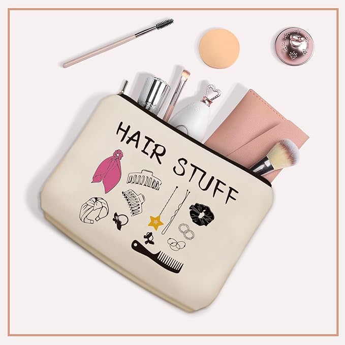 Mom Gifts Hair Stuff Makeup Bag: Hair Accessories Themed Cosmetic & Toiletry Organizer Pouch For Teen Girls & Women Hairstylist Sisters, Friends.Ideal Mom Gift For Travel, Birthdays.