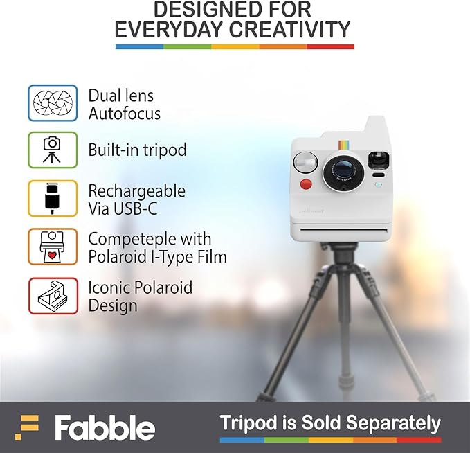 Polaroid Now+ Generation 3 I-Type Instant Film Camera (White) Bundle with Polaroid Color I-Type Film (8 Exposures), Hard Protective Case and USB-C 6 ft. Cable