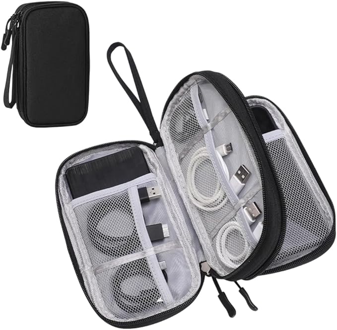 Cord Organizer Travel,Electronic Data Cable Organizer Pouch Black,Tech Accessories Compact Storage Bag for Earphone Case,Charger,AirPods,HDMI,Travel Essentials for Men Women (Black)