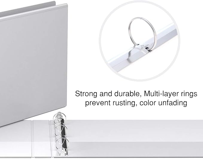 8.5" X 11" Landscape View Binder, 3-Ring 2 Inch Capacity Round Ring, White Horizontal Formatted with Clear Cover Pockets for Documents, Spreadsheets, Projects and More