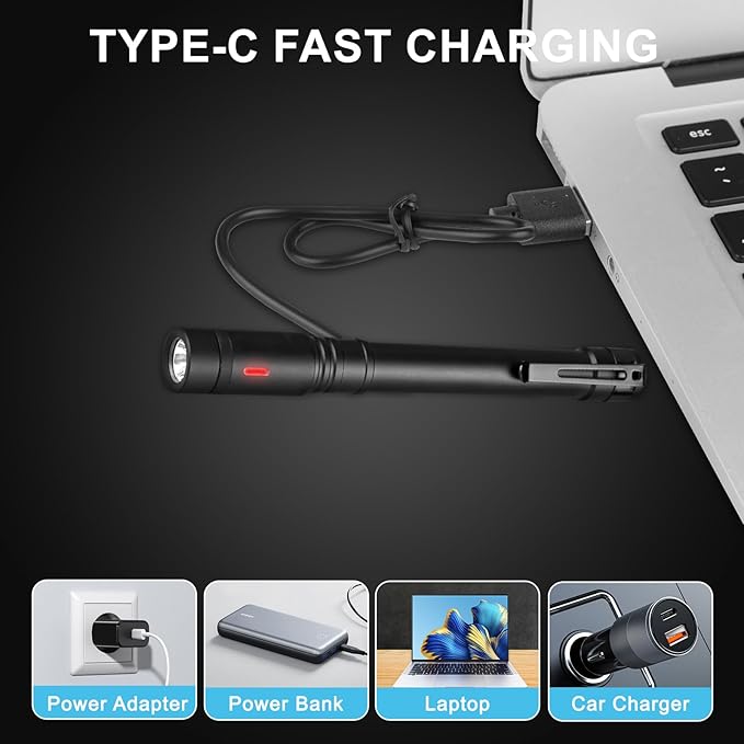 Rechargeable Pen Light, 500 Lumens Powerful EDC Flashlight, Bright LED Pen Flashlight with Clip, IP65 Waterproof Small Flash Light, for Emergency & Outdoor Activity Ligh