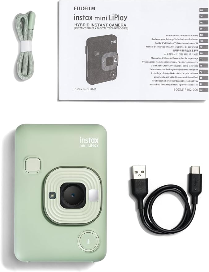 Fujifilm Mini LiPlay Hybrid Instant Camera with Mini Film, 32GB microSD Card, Charging Cable, Hand Strap and Pixibytes Microfiber Cleaning Cloth... (Matcha Green + 40 Sheets)