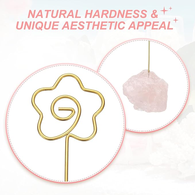 PATIKIL Table Number Holder, 2Pcs Photo Clip Holders Crystal Stone Quartz Desk Card Holder Raw Flower Shape Iron Memo Note Photo Stand for Wedding Party Home Office Decor, Pink