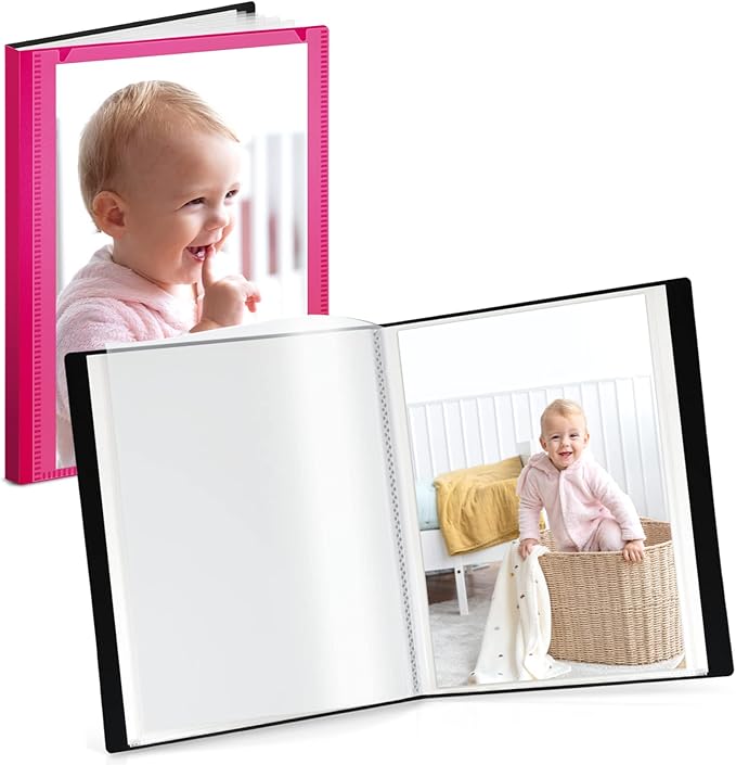 CRANBURY Small Photo Album 4x6 (Pink), 2-Pack 4 x 6 Photo Book, 24 Pockets Shows 48 Pictures, Mini Plastic Picture Album Binder with Customizable Cover