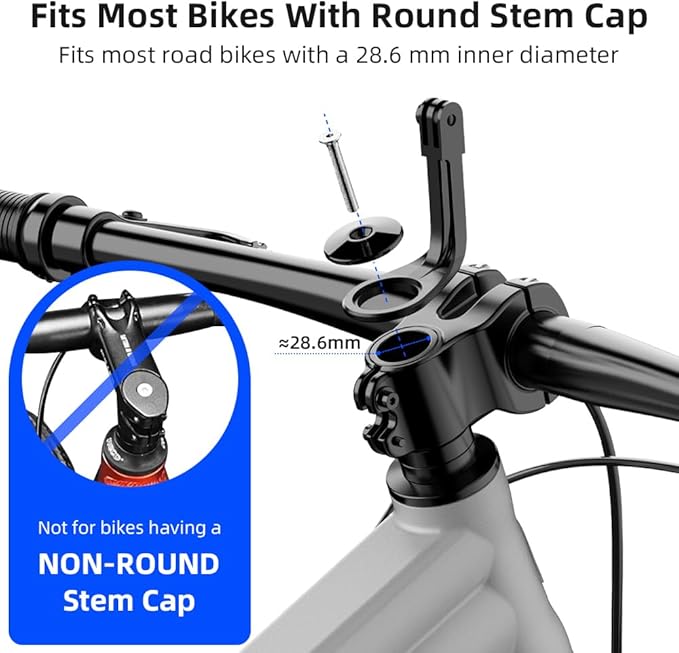 SUREWO Aluminum Handlebar Bike Pole Mount,Bicycle Handlebar Stem Clamp Mount Compatible with Go Pro Hero 13/12/11/10/9/8/7/6/5 Black,DJI Osmo Action 6/5Pro/4/3 and More