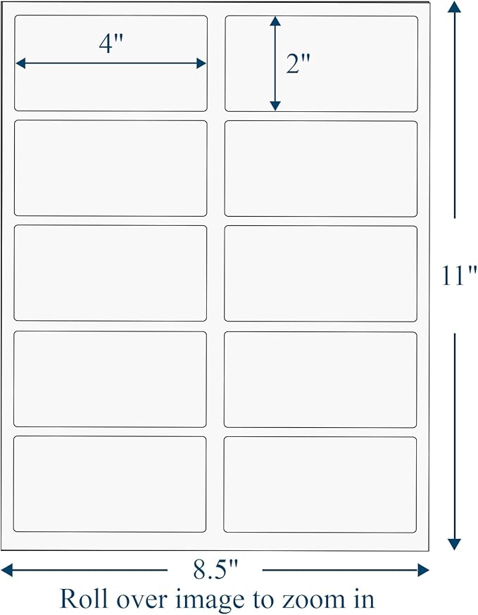 (50 Sheets, 500 Labels) Sticker Paper, 2" x 4" Shipping Address Labels, 10 Per Page Self Adhesive Mailing Label for Laser and Inkjet Printers