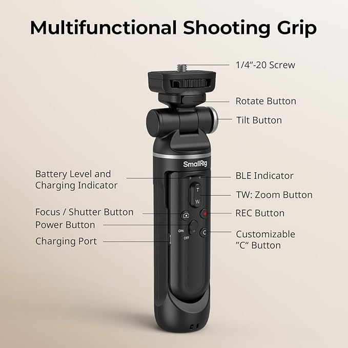 SMALLRIG SR-RG2 Multifunctional Wireless Shooting Grip, Adjustable Selfie Stick, Remote Control Camera, Compatible with Some Cameras for Nikon/for Canon/for Sony, for Vlogging, Live Streaming-4551