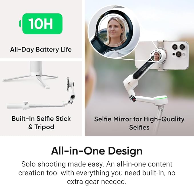 Insta360 Flow 2 Pro Grey - AI-Powered Smartphone Stabilizer, Auto Tracking Phone Gimbal, 200+ App Tracking with Apple DockKit, 3-Axis Stabilization, Built-in Tripod/Selfie Stick, Portable & Foldable