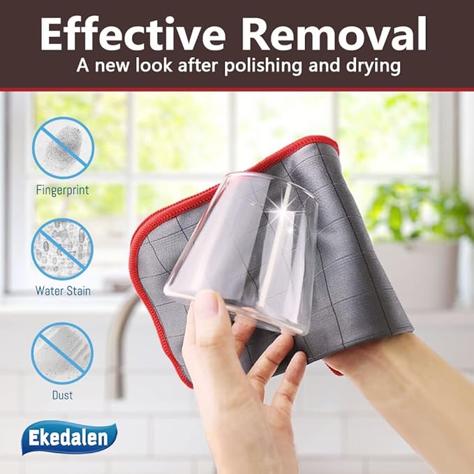 Microfiber Cleaning Cloth Lint Free Glass Cleaner Window Polishing Streak Free Miracle Easy Clean Rag Reusable for Mirror Kitchen Dish Auto Detailing, Pack of 6, 16"x12", Grey-red