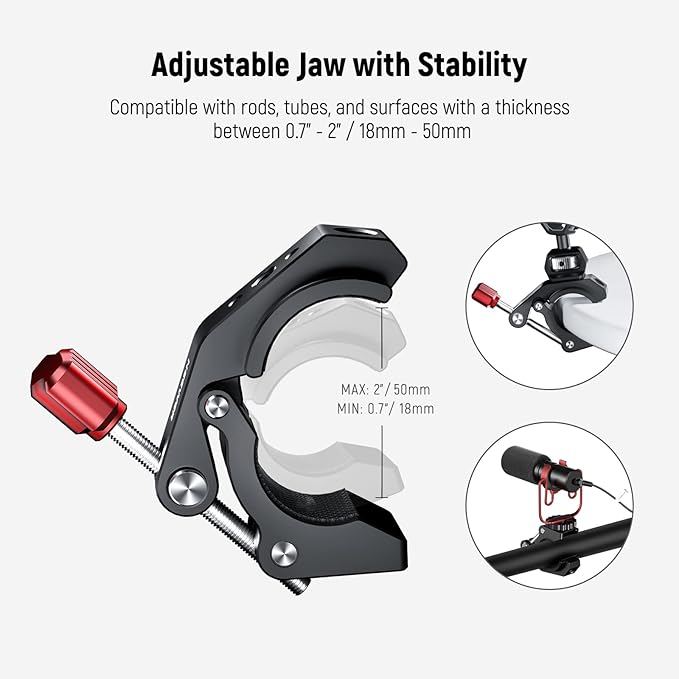 NEEWER Super Clamp with Cold Shoe & 1/4 Inch 3/8 Inch Thread Holes, Max. Load 4 kg, Crab Shaped Camera Tripod Holder for Most Photo Accessories, Compatible with SmallRig Magic Arm, Red ST81