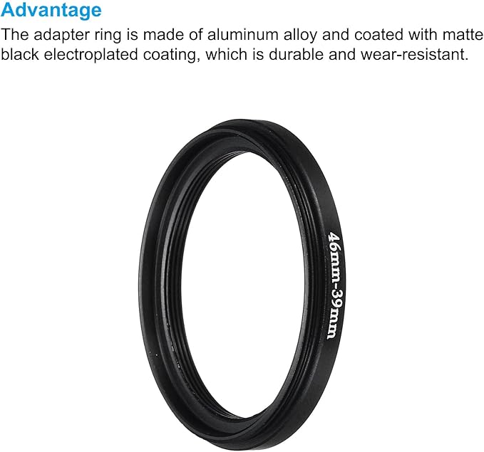 PATIKIL 46mm-39mm Metal Step Down Ring with Cleaning Cloth, 2 Pack Camera Lens Filter Adapter Ring Aluminum Filter Adapter Ring for Camera Lenses Hood, Black