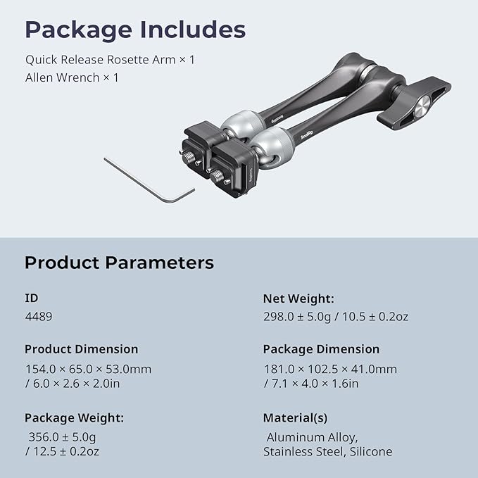 SMALLRIG 11" Rosette Magic Arm, HawkLock H21 Quick Release Structure, w 1/4"-20 Screws and Anti-Twist Pins, for Monitors, Lights, Max Load Cpacity 3kg