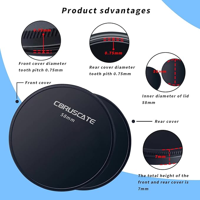 58mm Metal Filter Cap,Metal Lens Cap,Compatible with All Any 58mm with Camera Thread Lens and 58mm ND,CPL,UV Filter Accessory.(Metal Front Cover+Metal Rear Cover)+Lens Cleaning Cloth