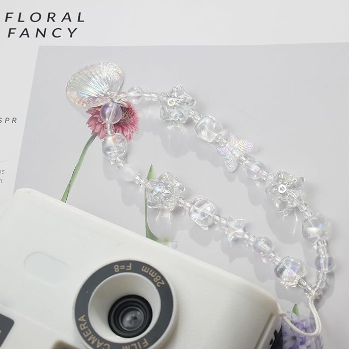 Beaded Camera Wrist Strap, Cute Phone Charms Strap, Pearl Bracelet Wrist Strap, Phone Keychain Decoration for Wallet