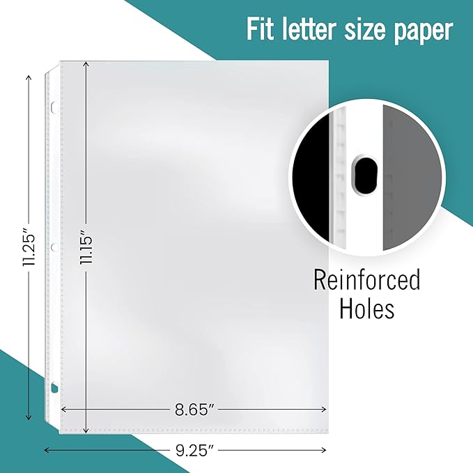 Heavy Duty Sheet Protectors for 3 Ring Binder, 50 Count Clear Page Protectors, Top Loading Plastic Sleeves 8.5 x 11 inch (Heavy Duty, 50)