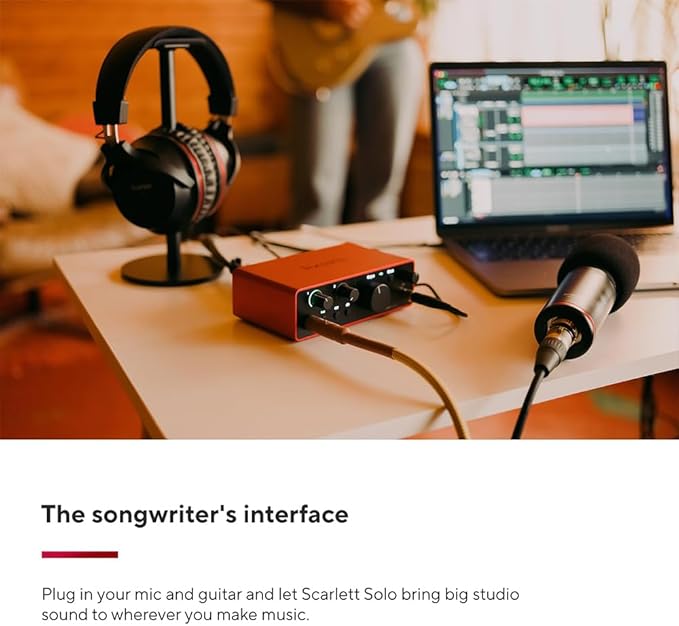 Focusrite Scarlett Solo 4th Gen Audio Interface AMS-SCARLETT-SOLO-4G Bundle with 2x OnStage MC-20 Production-Grade 20ft XLR to XLR Microphone Cable