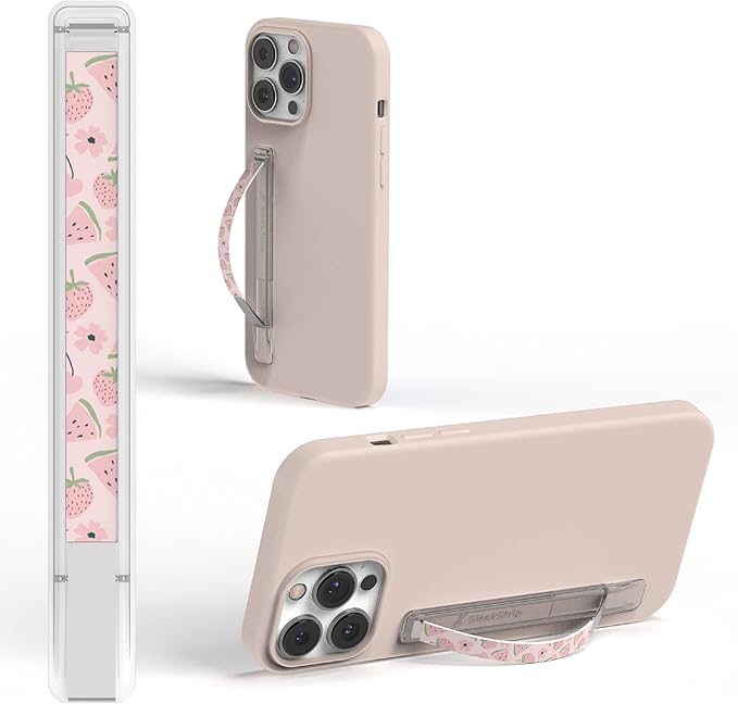 SleekStrip SleekGrip-Essential Ultra Thin Phone Grip Stand,Slim Metal Finger Loop Ring Hand Holder Strap Cell Phone Grips for iPhone 16 Pro Max,17 Air,Android,Case Back - Frosted x Pink Berrymelon