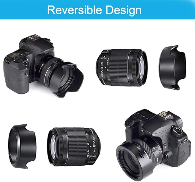 Veatree 52mm Lens Hood Set, Collapsible Rubber Lens Hood with Filter Thread + Reversible Tulip Flower Lens Hood + Center Pinch Lens Cap + Microfiber Lens Cleaning Cloth