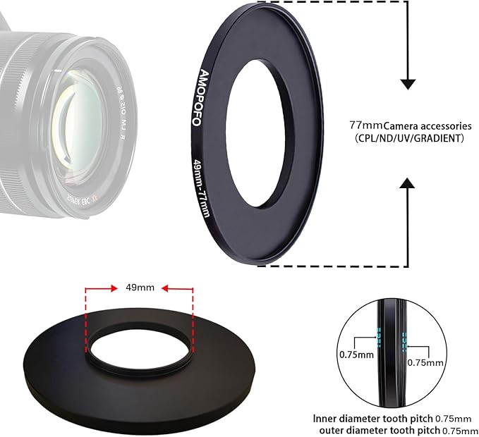49mm to 77mm Step-Up Ring Filter adapter/49mm to 77mm Camera Filter Ring ;Compatible All Brands 49 mm Lens and 77 mm UV,ND,CPL,Metal Step Up Ring