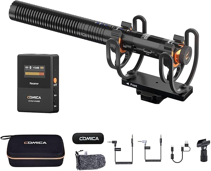 COMICA CVM-VM30 2.4G Super Cardioid Condenser Wireless Shotgun Microphone for Camera, Smartphone, and PC with 75/150Hz, Super-Cardioid Universal Video Microphone for Filmmakers, Vloggers