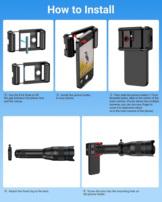 APEXEL High Power 60X HD Telephoto Lens, High Power Telephoto Mobile Cell Phone Lens with Extension Tripod and Wireless Remote for iPhone 15 Pro/14 Pro/13 Pro, Samsung and Most Smartphone