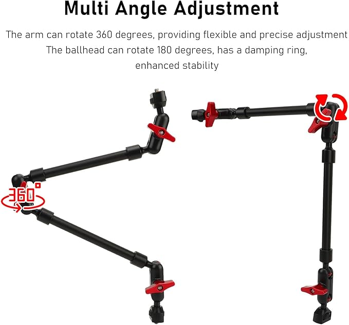 Yunseity Articulating Magic Arm 22 Inch, 360° Adjustable Magic Arm Super Clamp with 180° Ballhead, Magic Arm Camera Mount 1/4 Screw Double Ball Head Adapter for LED Light, Mic, Monitor