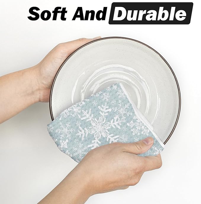 Artoid Mode Aqua Snowflakes Winter Bar Kitchen Towels, 12x24 Inch Quick Dry Microfiber Cloth Dish Towels for Kitchen Drying Set of 2