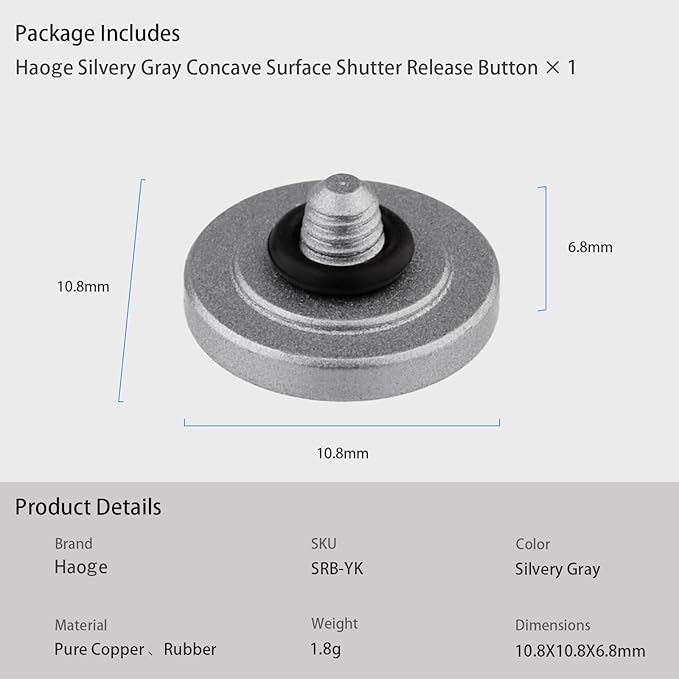 Haoge Metal Shutter Release Button for Fujifilm XE4 XE2 XE2S XE3 XT4 XT2 XT3 XT10 XT20 XT30 X-T30 XPro1 XPro2 xx-pro3, Leica M Type240 M-Monochrom, Hasselblad 503CW Concave Silvery Gray