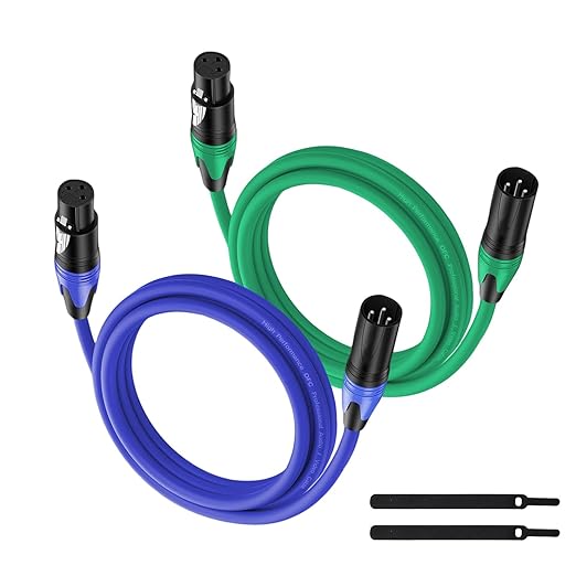 XLR Cable 6.6FT 2Pack Green+Blue- Premium Balanced Microphone Cable 3-Pin XLR Male to Female Mic Speaker Cable, Pure Copper and Plated Conductors