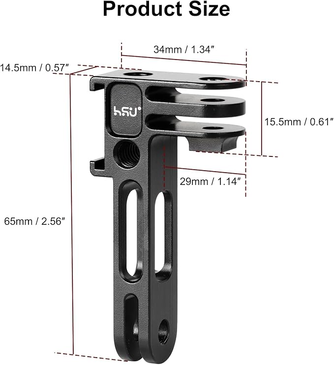 HSU Vertical Mount for GoPro, Aluminum 90 Degree Cold Shoe Direction Adapter, 1/4”-20 Screw Hole Tripod Mount for GoPro Hero 13/12/11/10/9/8/7/6, DJI Osmo Action 4/3 AKASO Action Camera and More